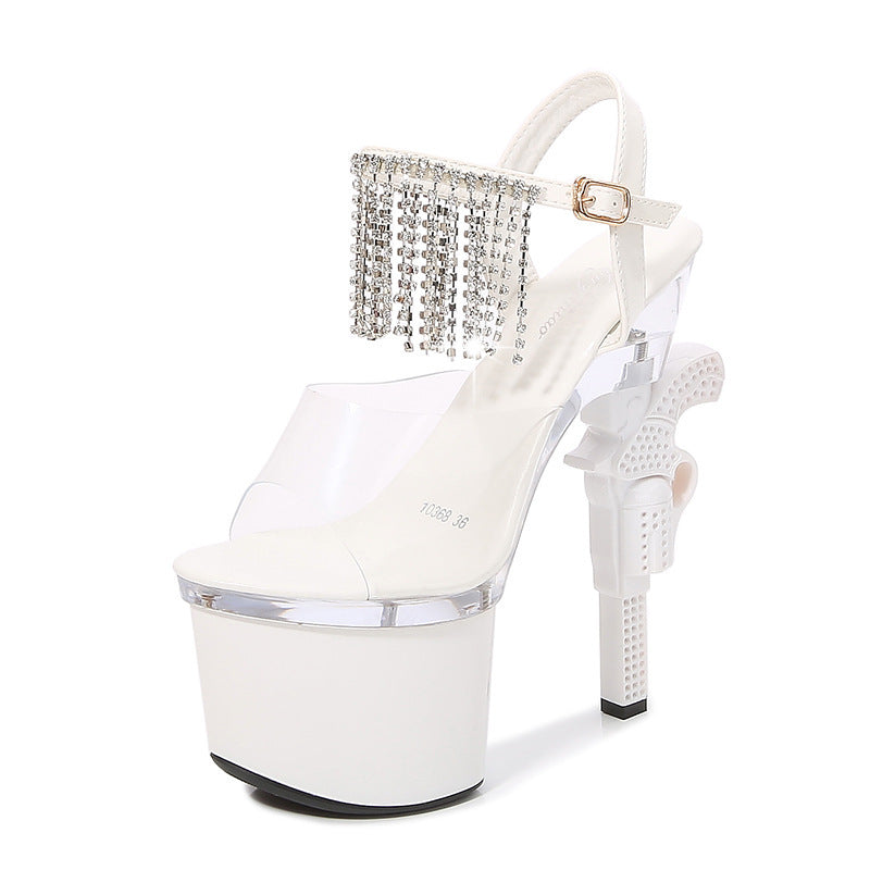 Muffin Sandals – Transparent Super High Heels mit Glitzer-Details